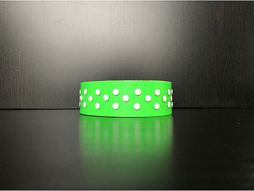 Fluorescent Green/White Studs - Leather Dog Collar - Size M